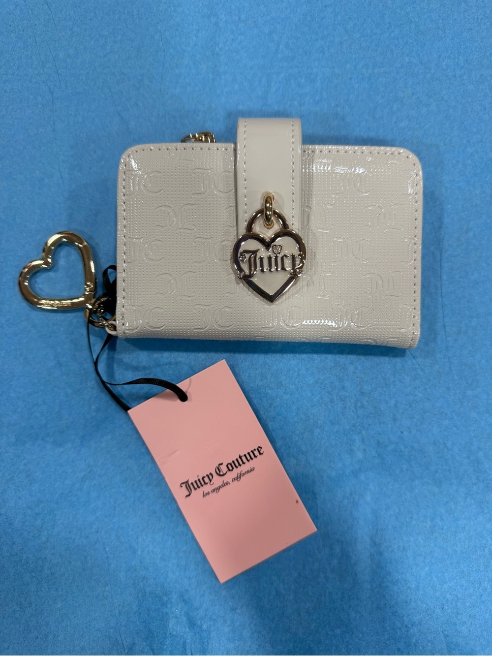 Juicy Couture Cream Patent Heart Charm Wallet